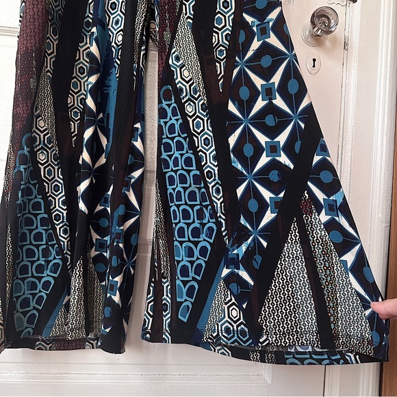 Women With Control Flare Leg Pants 1XP Stretch Flowy Retro Geometric Print Boho - Picture 7 of 16